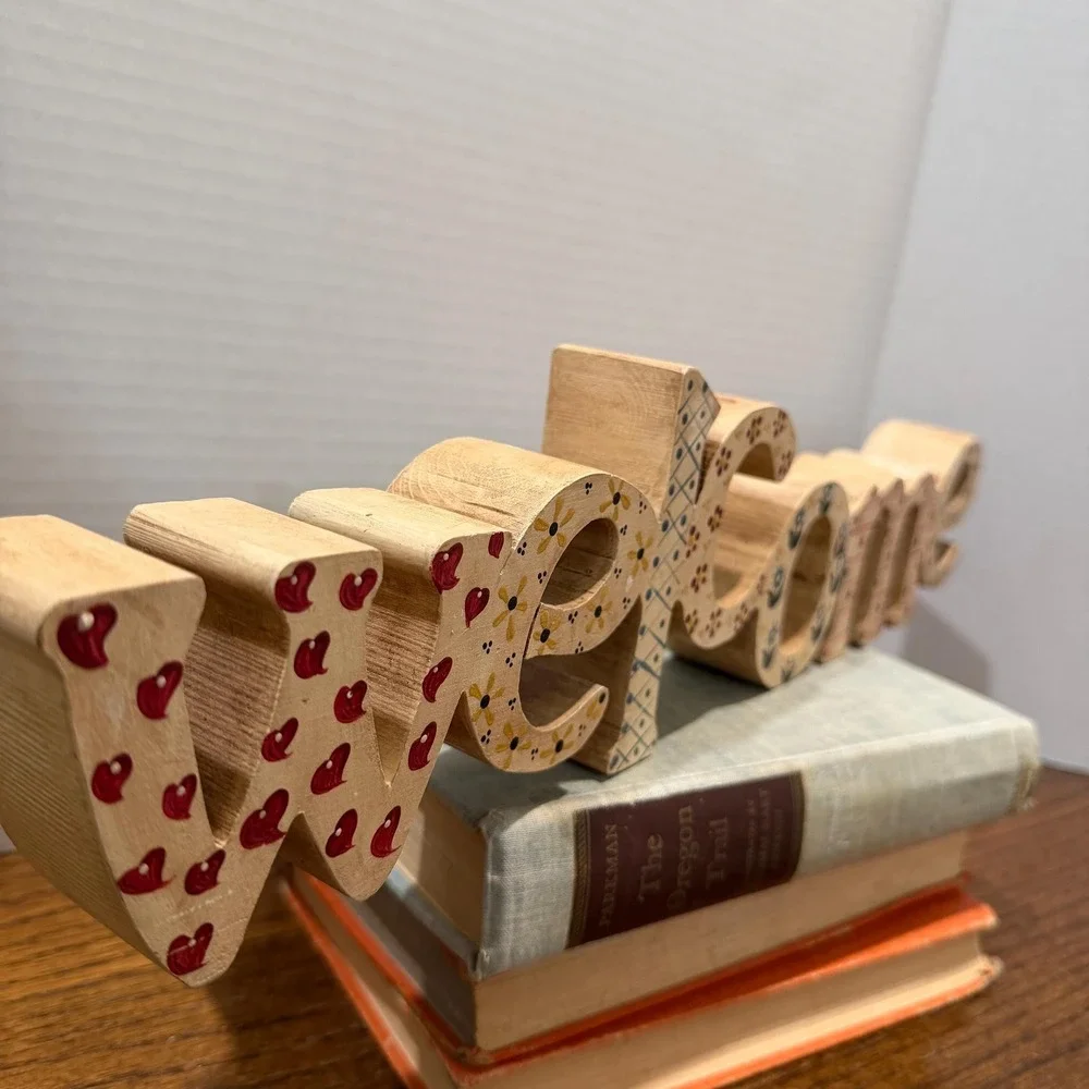 Whimsical Hand-Painted‎ Wooden Welcome Sign